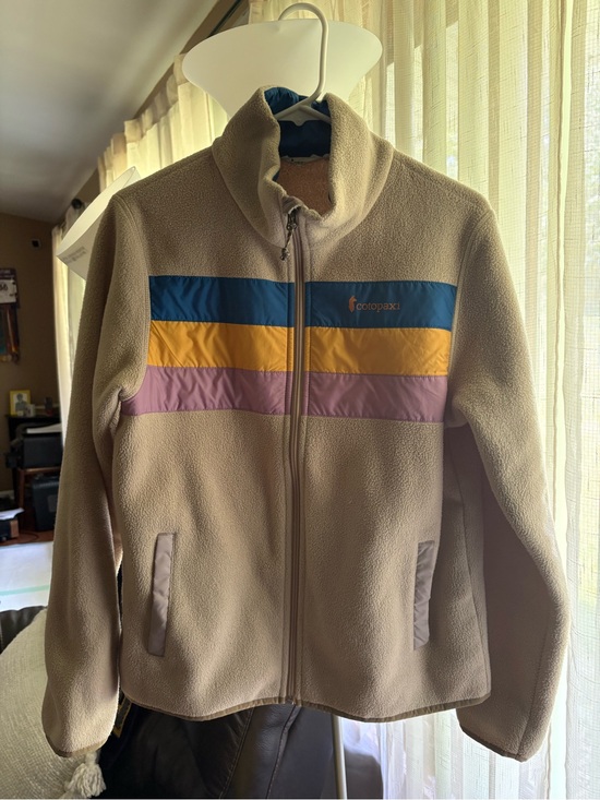 cotopaxi Jackets & Blazers - Cotopaxi Beige Fleece Jacket with Blue, Yellow & Pink Stripes
